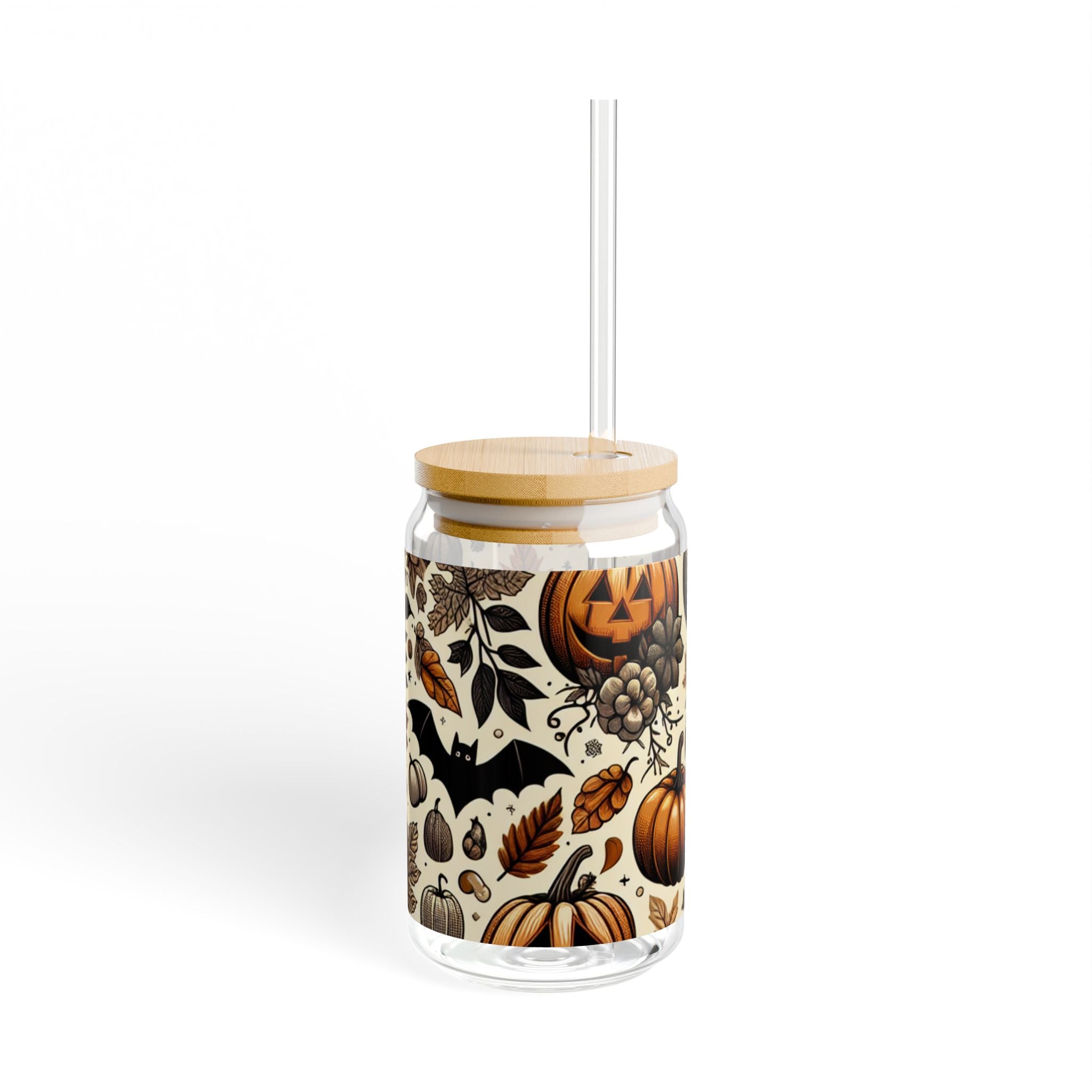 Halloween Pumpkin Sipper Glass, 16oz - Cozy Autumn Drinkware, Fall Decor, Halloween Party, Gift for Witch Lovers, Unique Beverage Jar