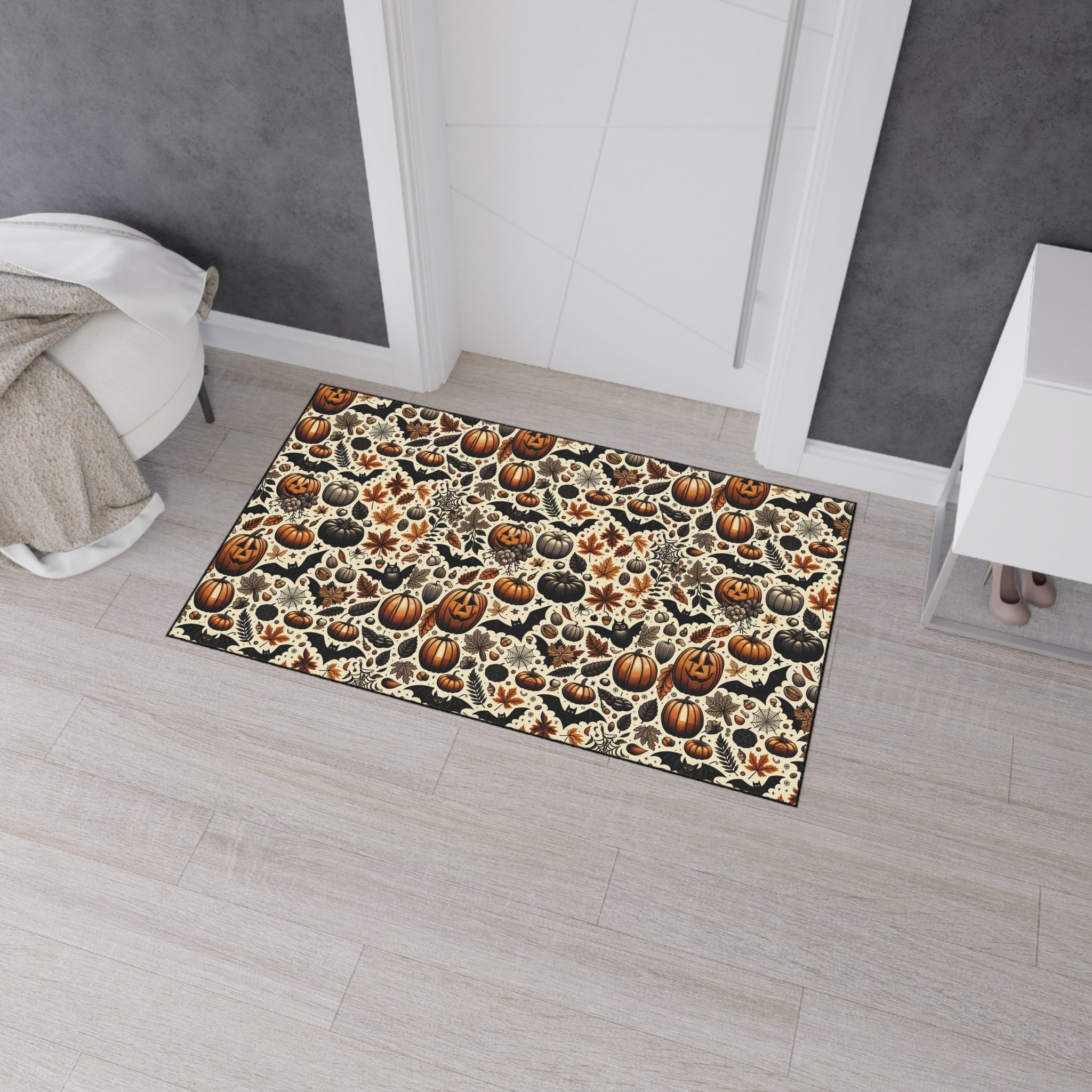 Fall Harvest Floor Mat - Seasonal, Halloween Decor, Non-Slip Home Accessory, Entryway Rug, Autumn Style, Pumpkin Print