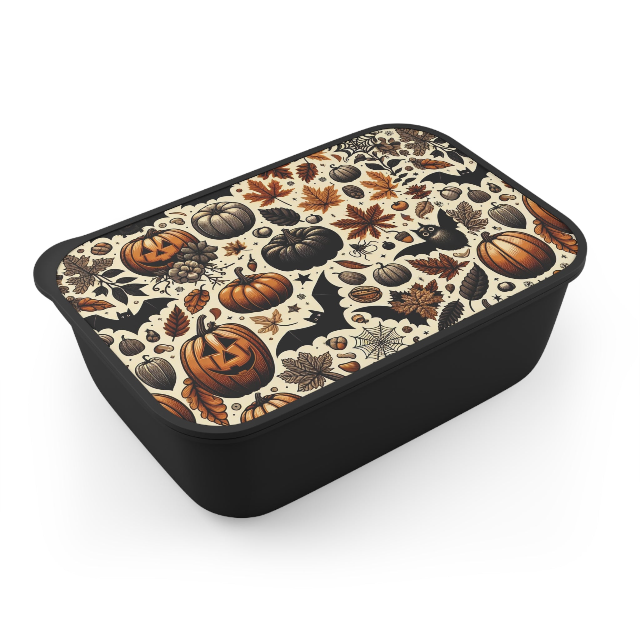 Halloween-Themed Bento Box with Utensils, Cute Lunch Box for Kids, Fall Picnic Container, Trick-or-Treat Snack Box, Eco-Friendly Meal Prep