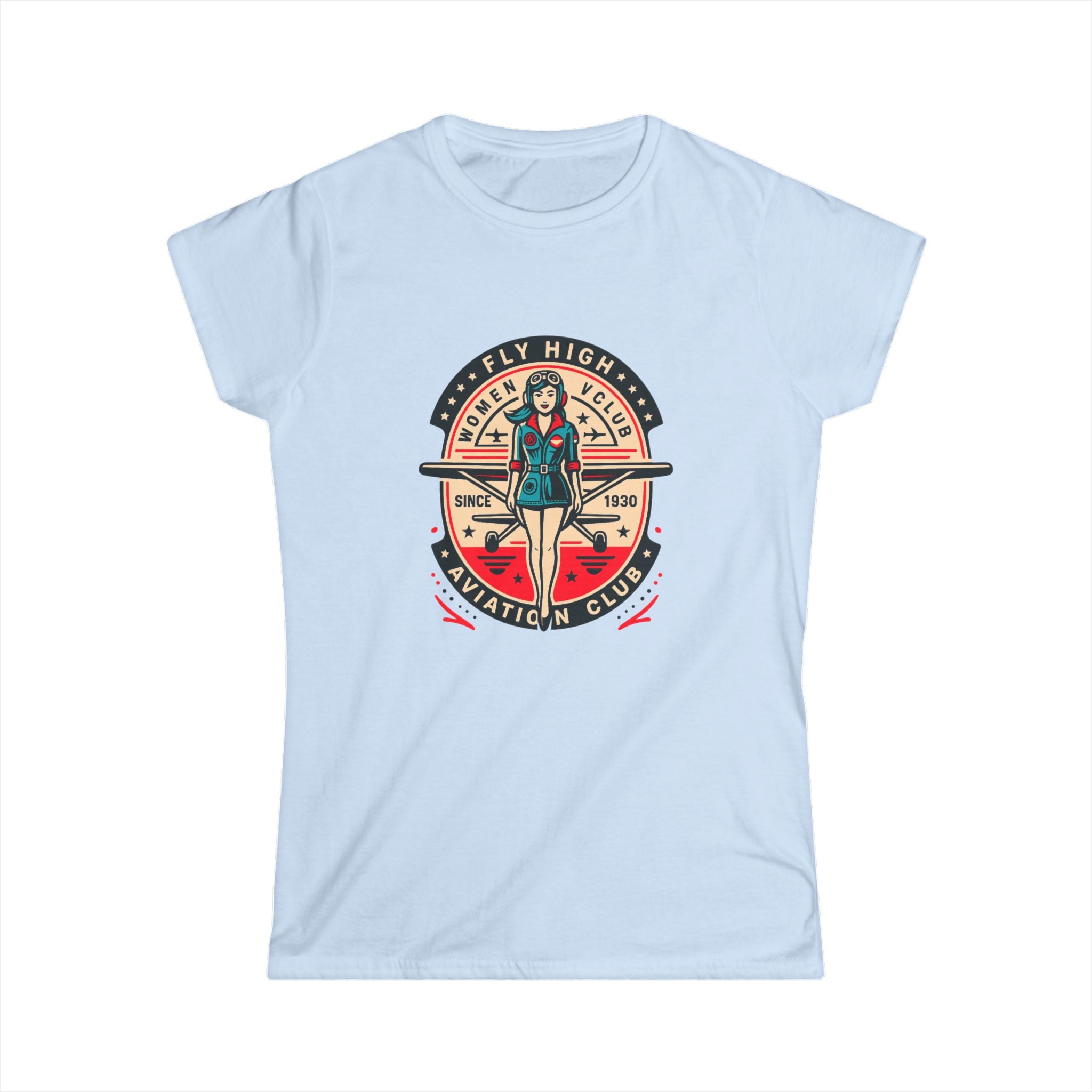 Vintage Aviation Club Tee, Women's Softstyle Tee, Fly High Shirt, Aviation Enthusiast Gift, Pilot Apparel, Retro Pilot Shirt