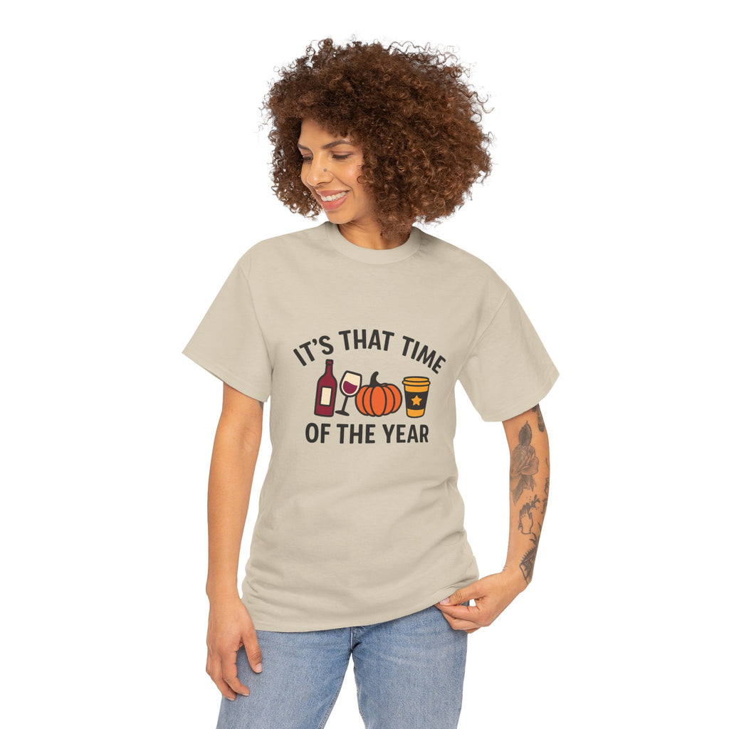Autumn Vibes Unisex Heavy Cotton Tee - Perfect for Fall Celebrations, Thanksgiving Gatherings, Cozy Nights, Halloween Fun, and Wine Lovers!