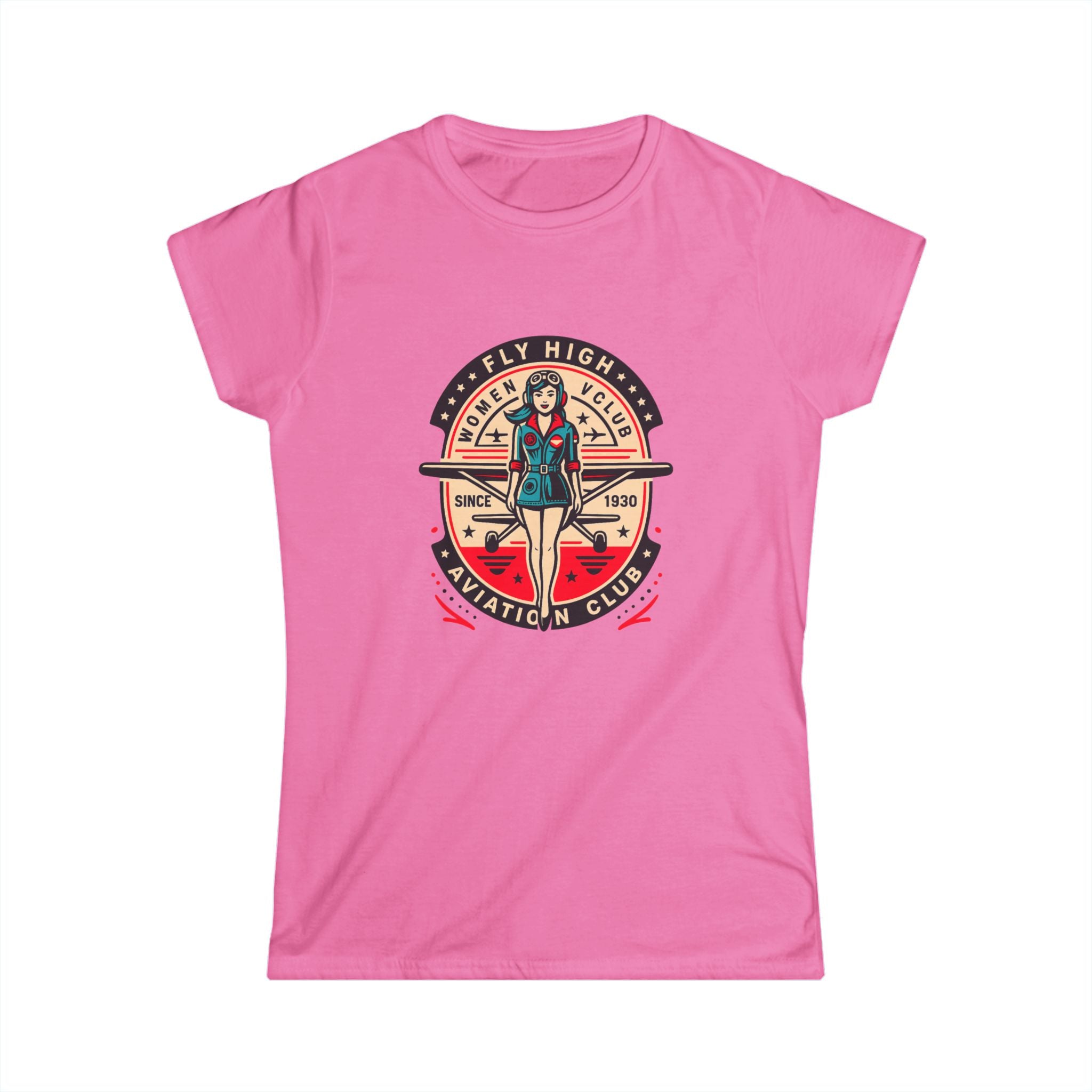 Vintage Aviation Club Tee, Women's Softstyle Tee, Fly High Shirt, Aviation Enthusiast Gift, Pilot Apparel, Retro Pilot Shirt