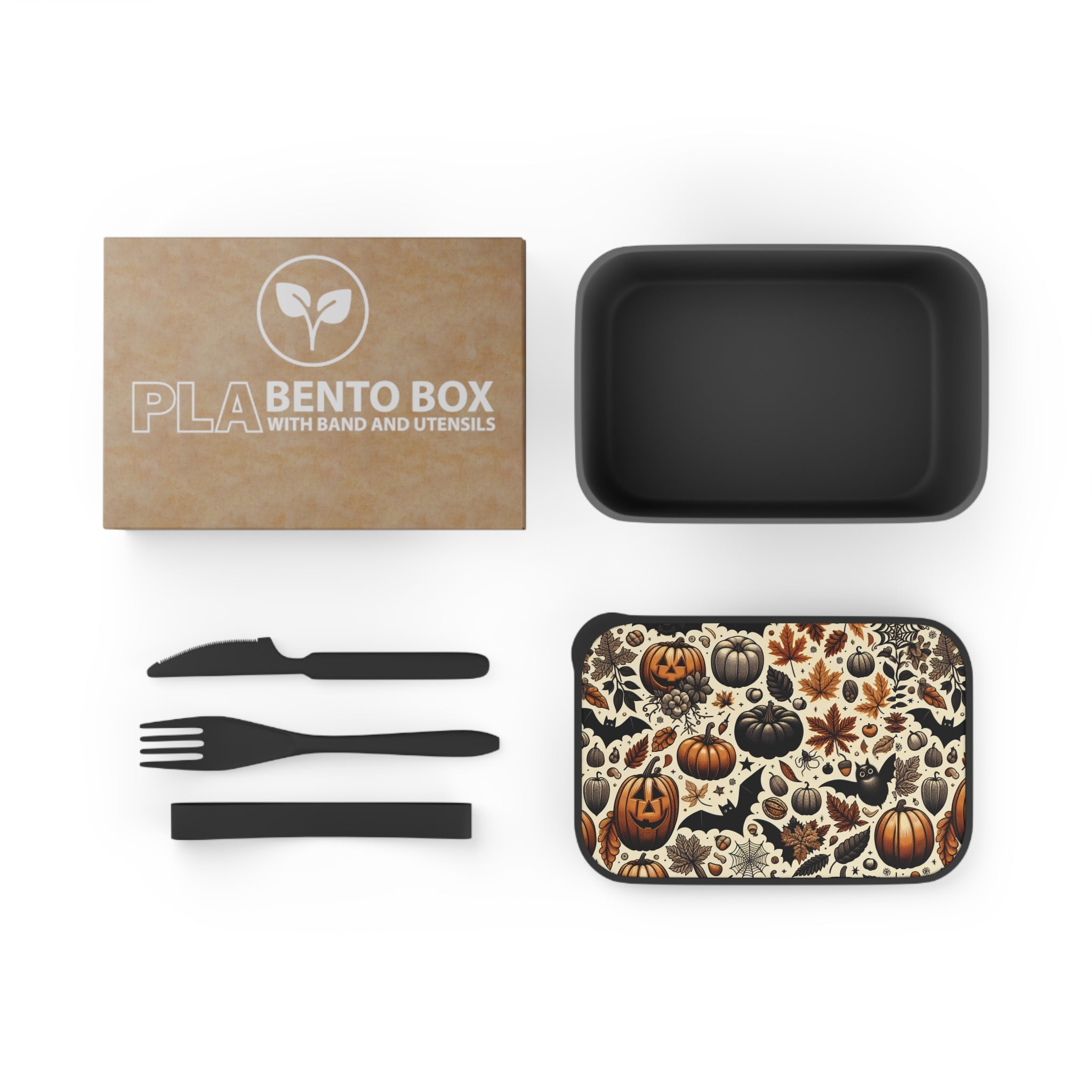 Halloween-Themed Bento Box with Utensils, Cute Lunch Box for Kids, Fall Picnic Container, Trick-or-Treat Snack Box, Eco-Friendly Meal Prep