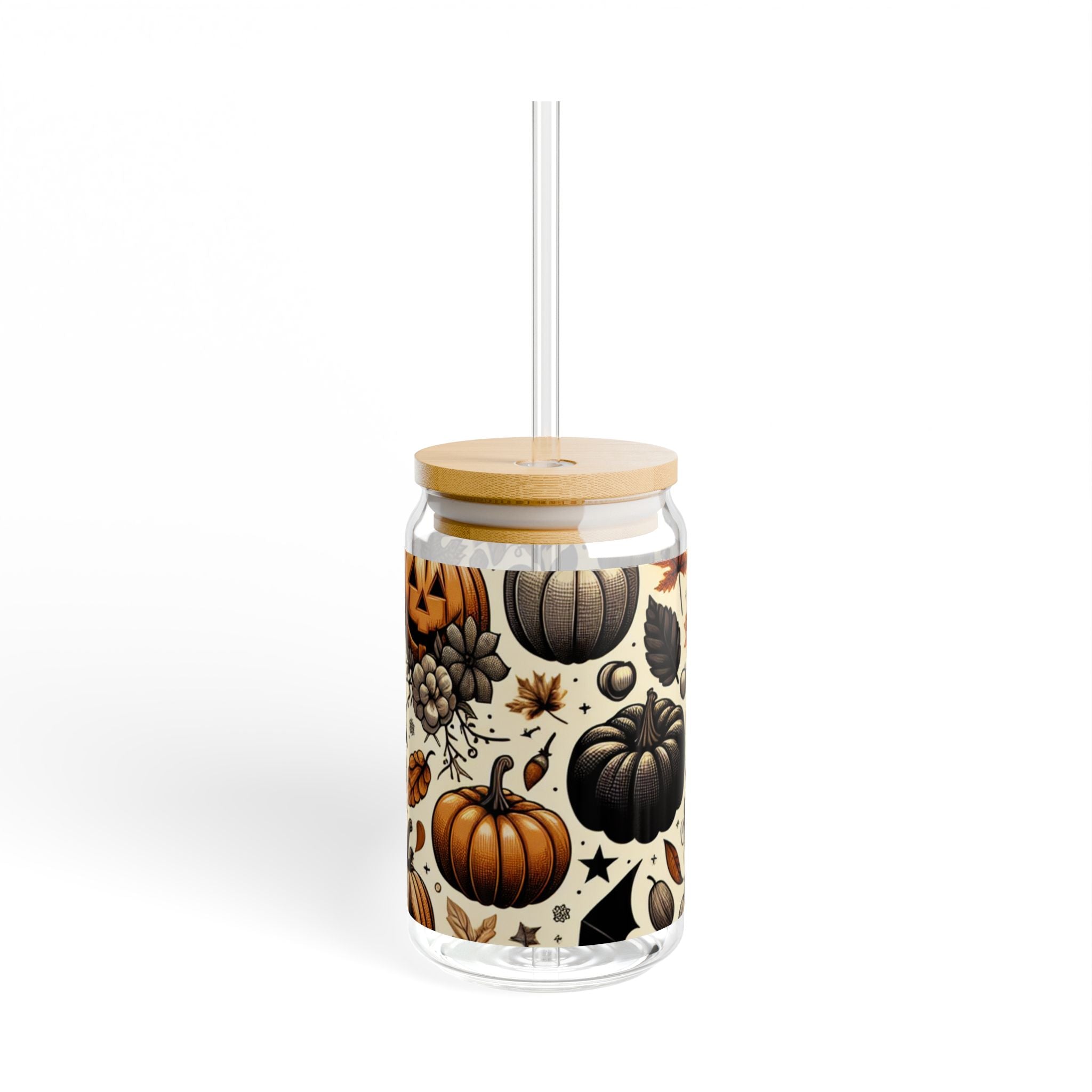 Halloween Pumpkin Sipper Glass, 16oz - Cozy Autumn Drinkware, Fall Decor, Halloween Party, Gift for Witch Lovers, Unique Beverage Jar