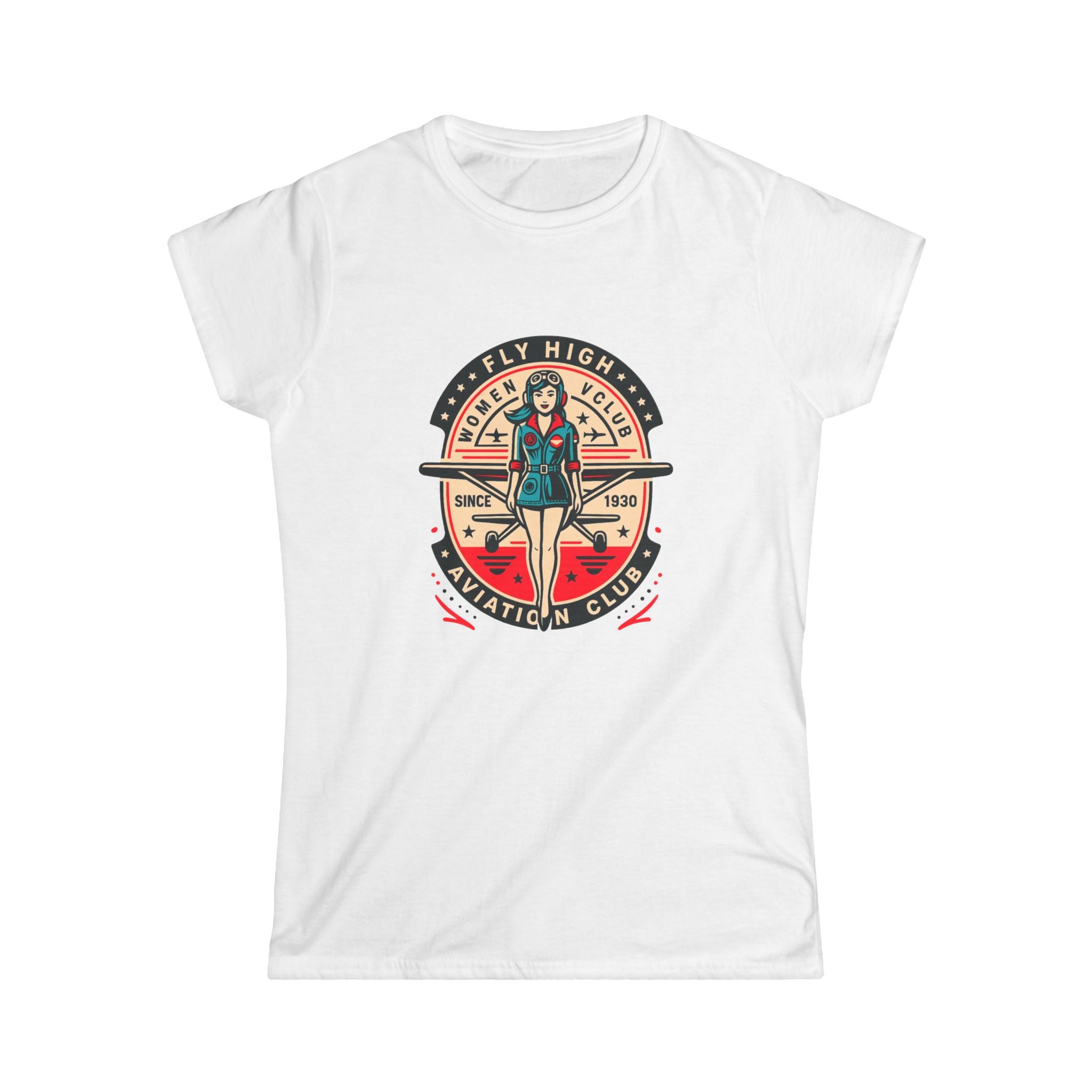 Vintage Aviation Club Tee, Women's Softstyle Tee, Fly High Shirt, Aviation Enthusiast Gift, Pilot Apparel, Retro Pilot Shirt