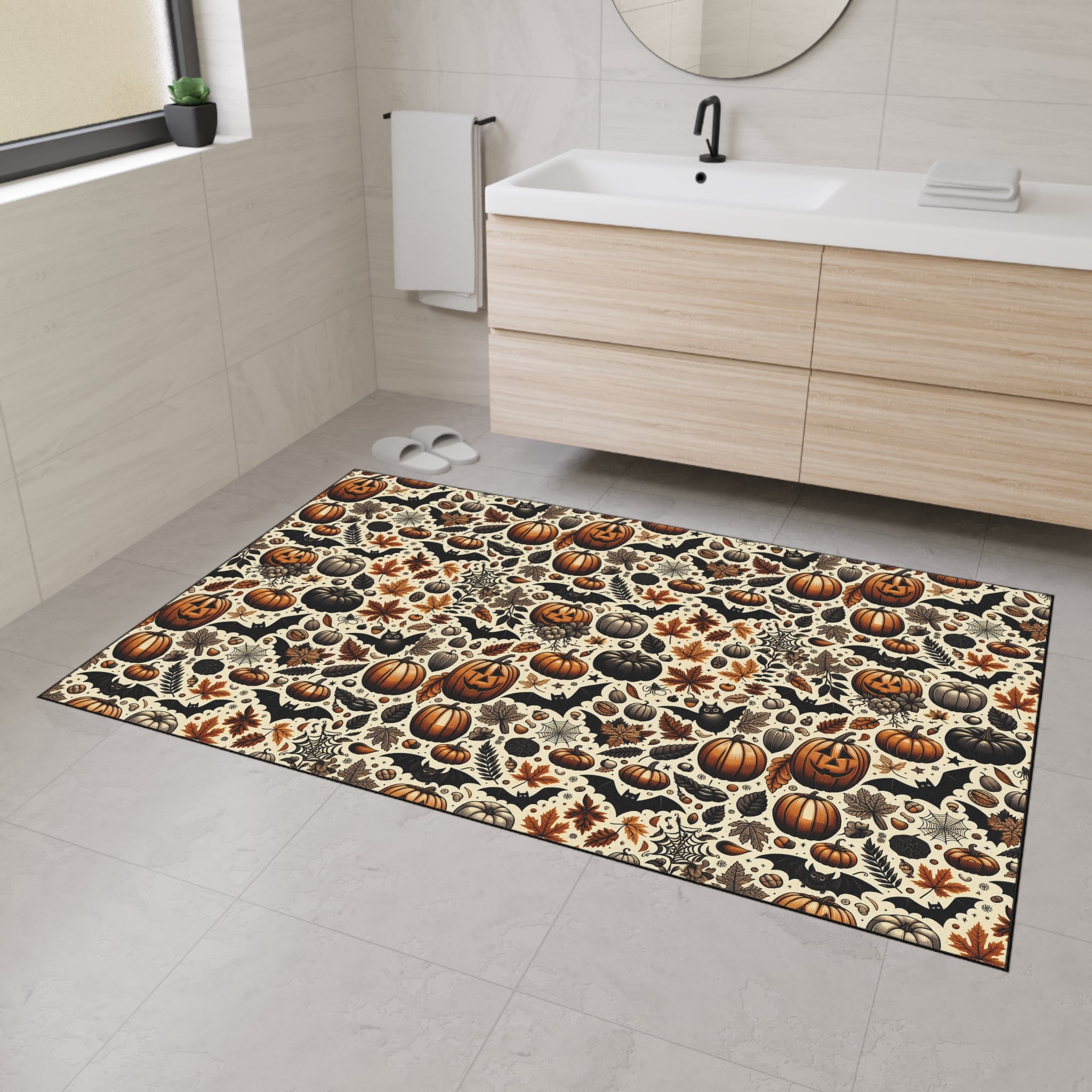 Fall Harvest Floor Mat - Seasonal, Halloween Decor, Non-Slip Home Accessory, Entryway Rug, Autumn Style, Pumpkin Print