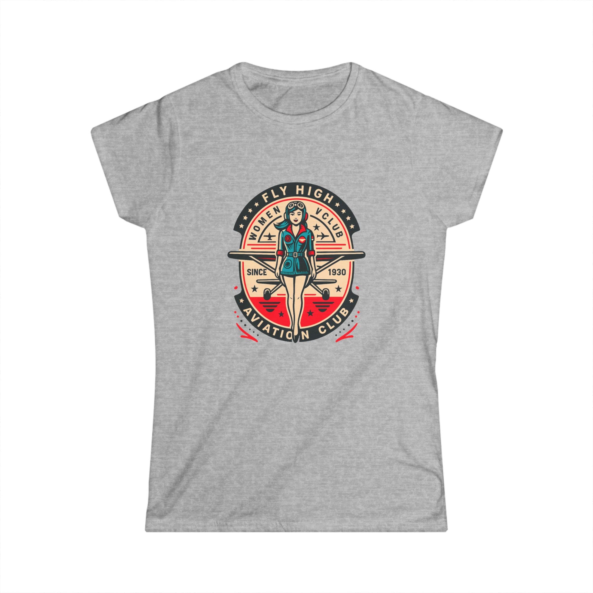 Vintage Aviation Club Tee, Women's Softstyle Tee, Fly High Shirt, Aviation Enthusiast Gift, Pilot Apparel, Retro Pilot Shirt
