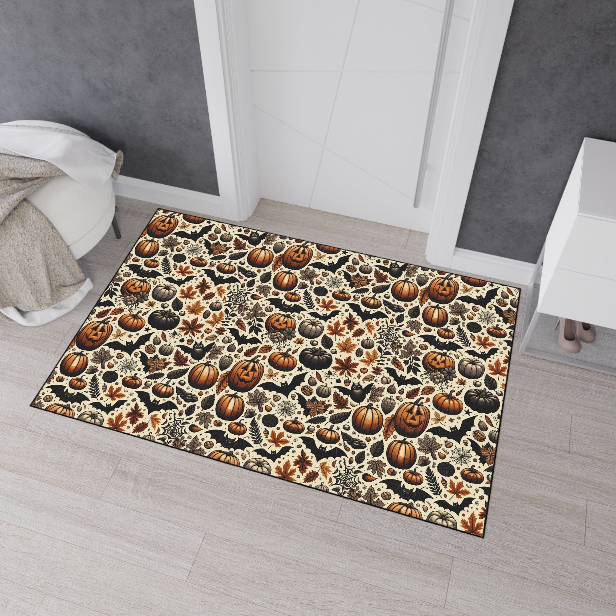 Fall Harvest Floor Mat - Seasonal, Halloween Decor, Non-Slip Home Accessory, Entryway Rug, Autumn Style, Pumpkin Print