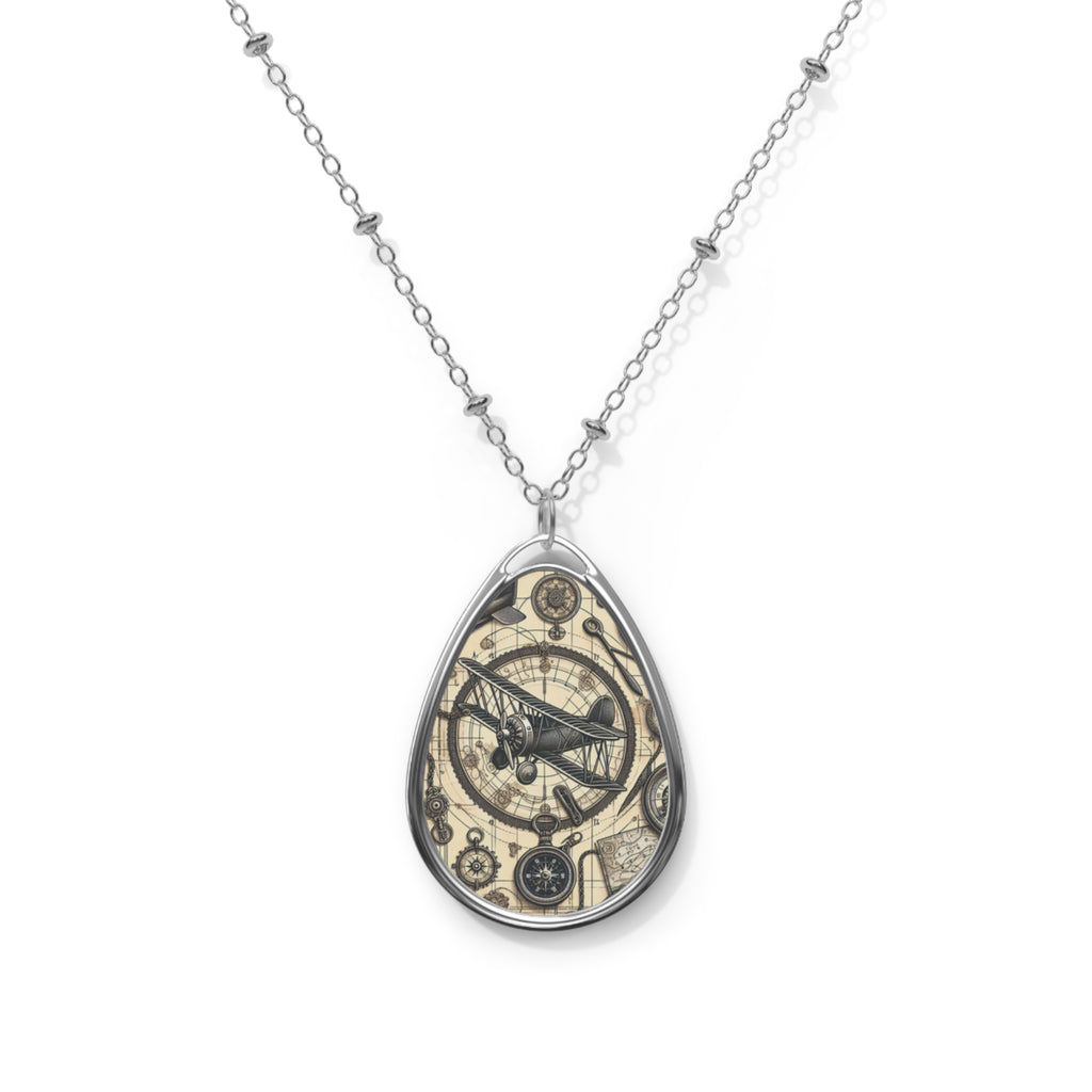 Vintage-Inspired Oval Necklace with Celestial Design, Astrology Jewelry, Unique Gift for Her, Elegant Cosmic Pendant