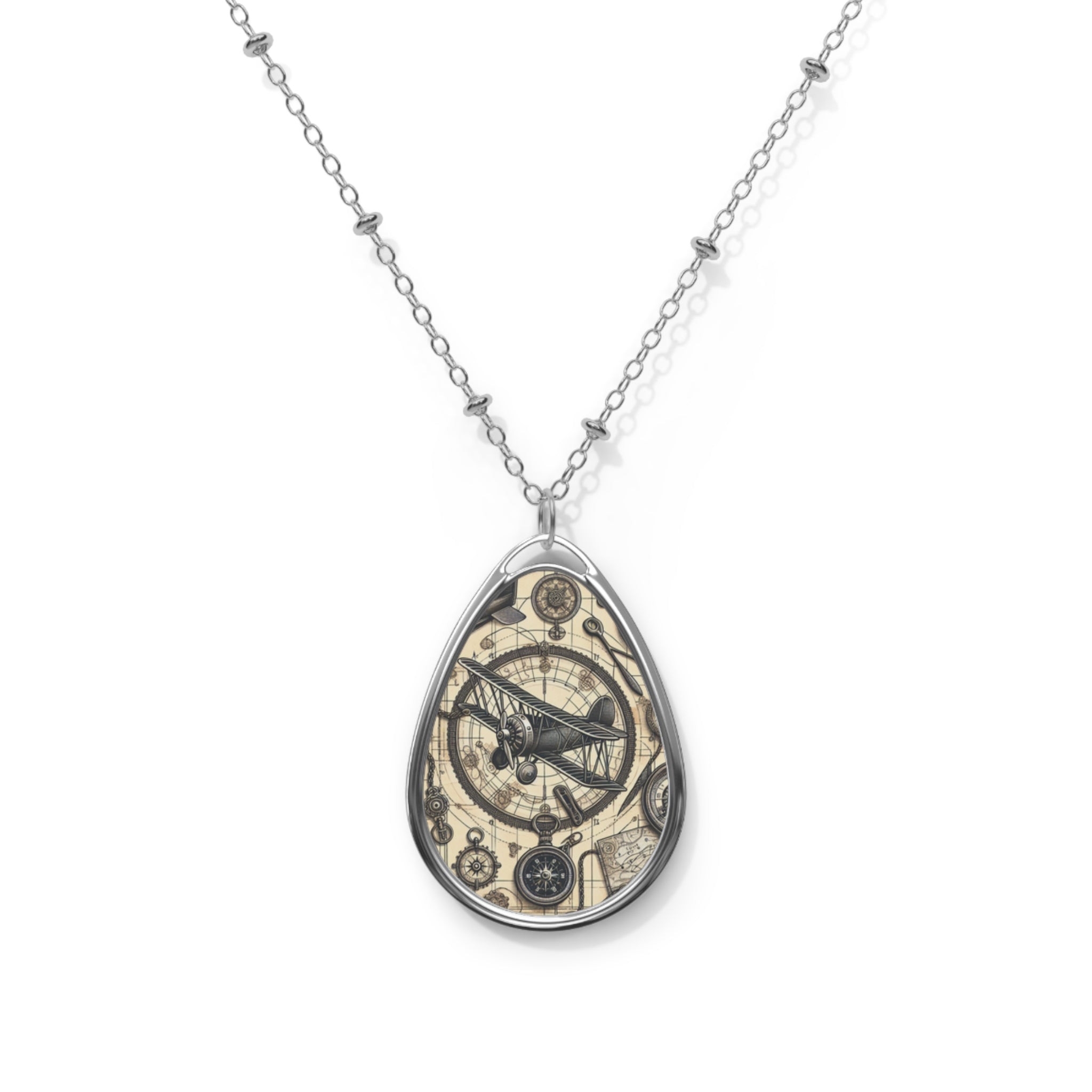 Vintage-Inspired Oval Necklace with Celestial Design, Astrology Jewelry, Unique Gift for Her, Elegant Cosmic Pendant