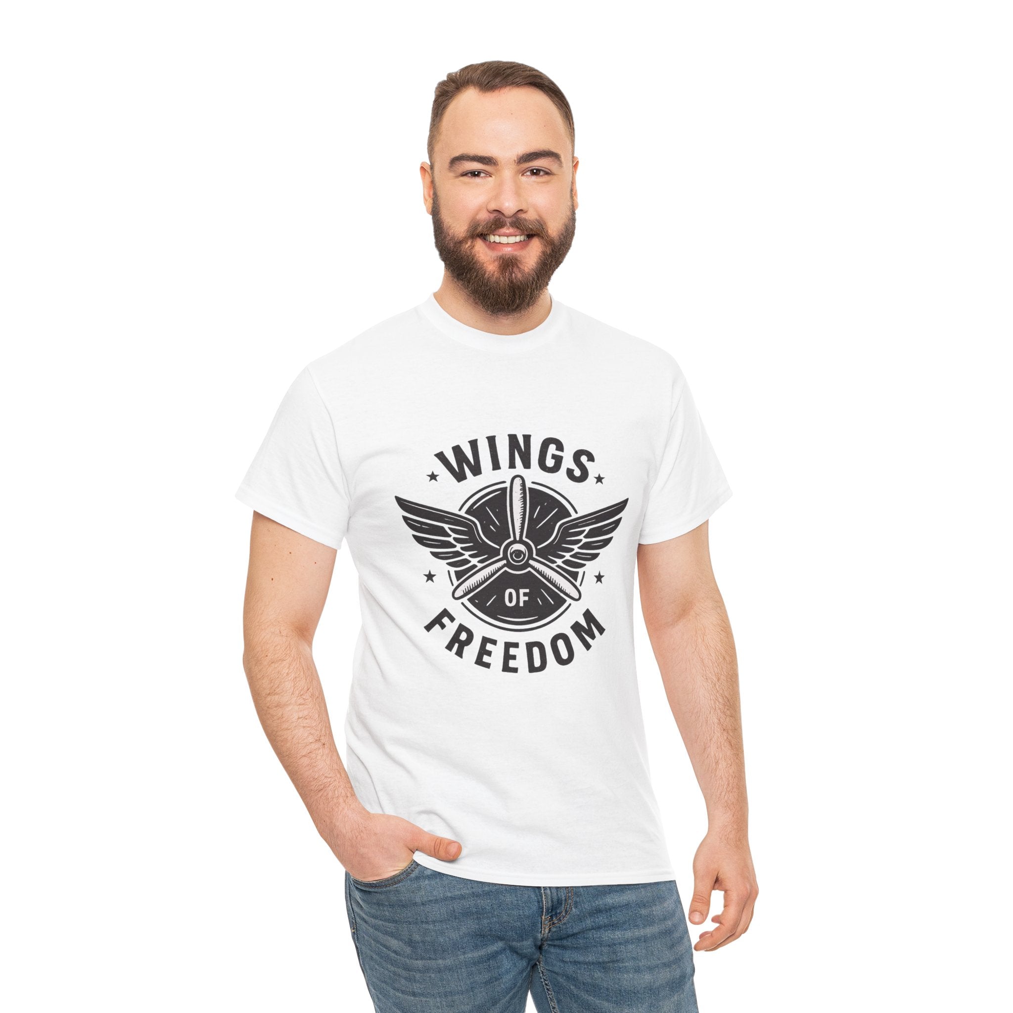 Wings of Freedom Unisex Heavy Cotton Tee – Perfect for Veterans, Freedom Lovers, Casual Wear, Gift for Dad, Patriotic Celebrations