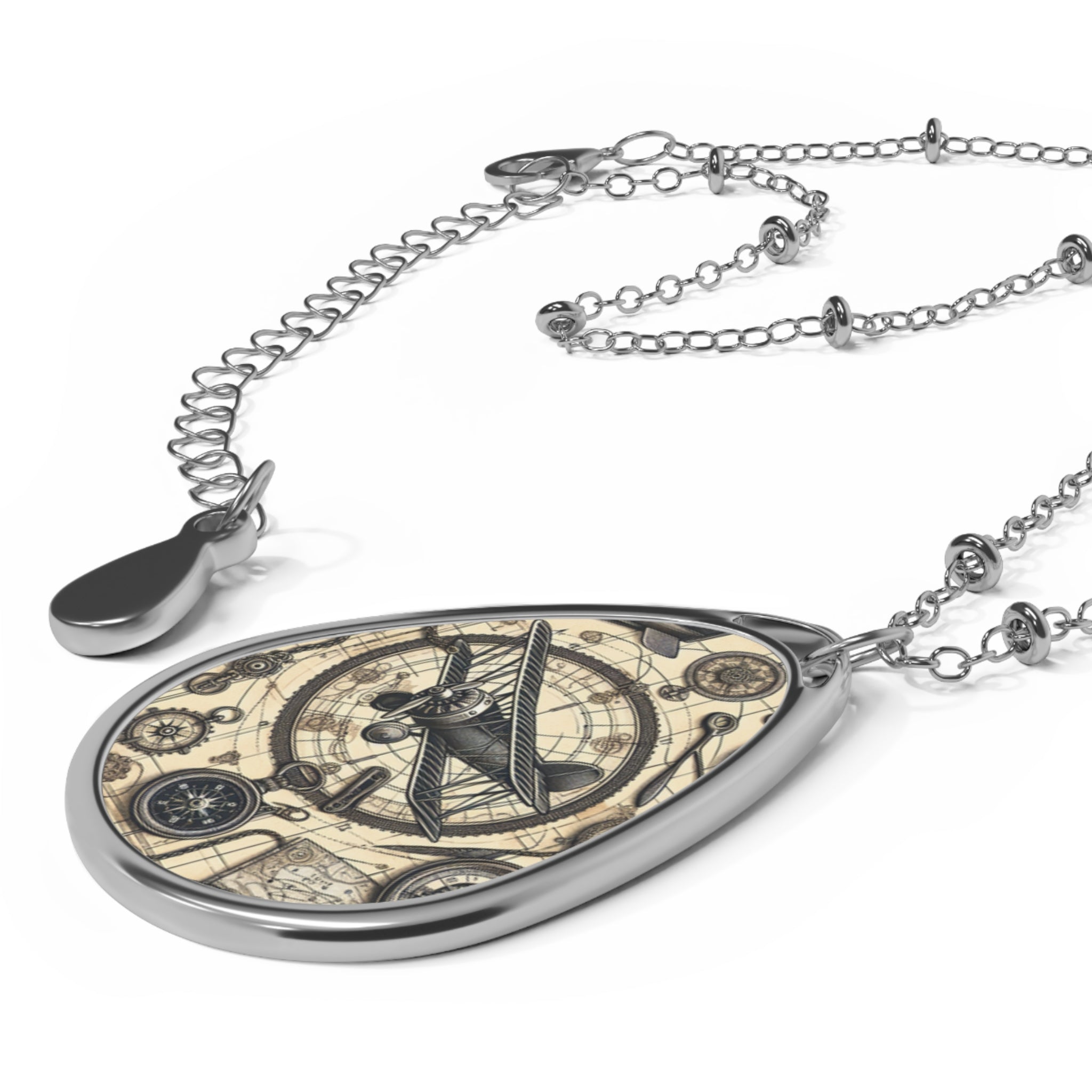 Vintage-Inspired Oval Necklace with Celestial Design, Astrology Jewelry, Unique Gift for Her, Elegant Cosmic Pendant
