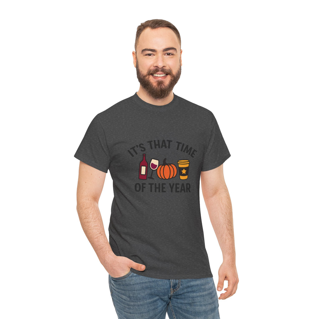 Autumn Vibes Unisex Heavy Cotton Tee - Perfect for Fall Celebrations, Thanksgiving Gatherings, Cozy Nights, Halloween Fun, and Wine Lovers!