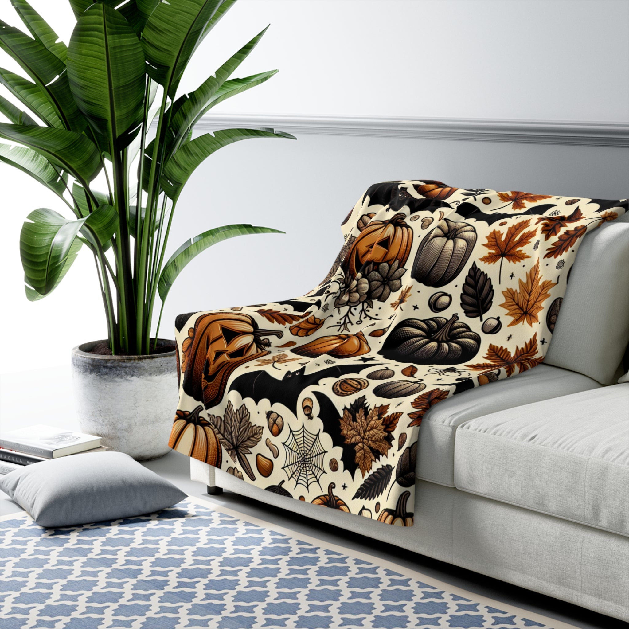 Halloween Sherpa Fleece Blanket, Cozy Blankets for Fall, Pumpkin Decor, Autumn Gifts, Spooky Season Throws